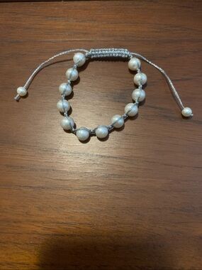 Vintage Freshwater Pearl Bracelet - White Pearls on Silver Cord